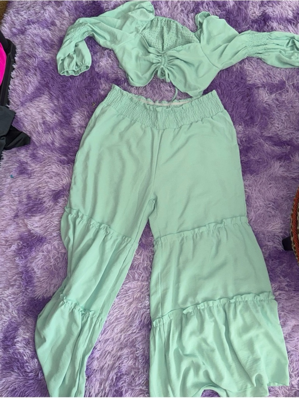 & Other Stories Mint Green Wide-Leg Tiered Pants